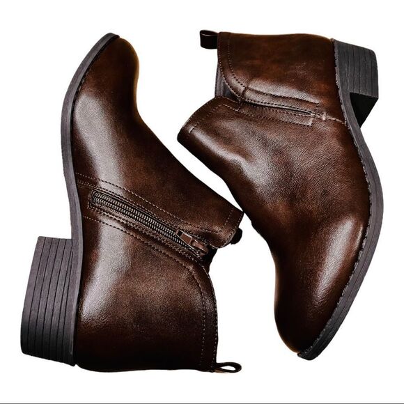 Sun + Stone Boots Womens 8M Brown Cadee Ankle Booties Zip Almond Toe Leather - Picture 6 of 11